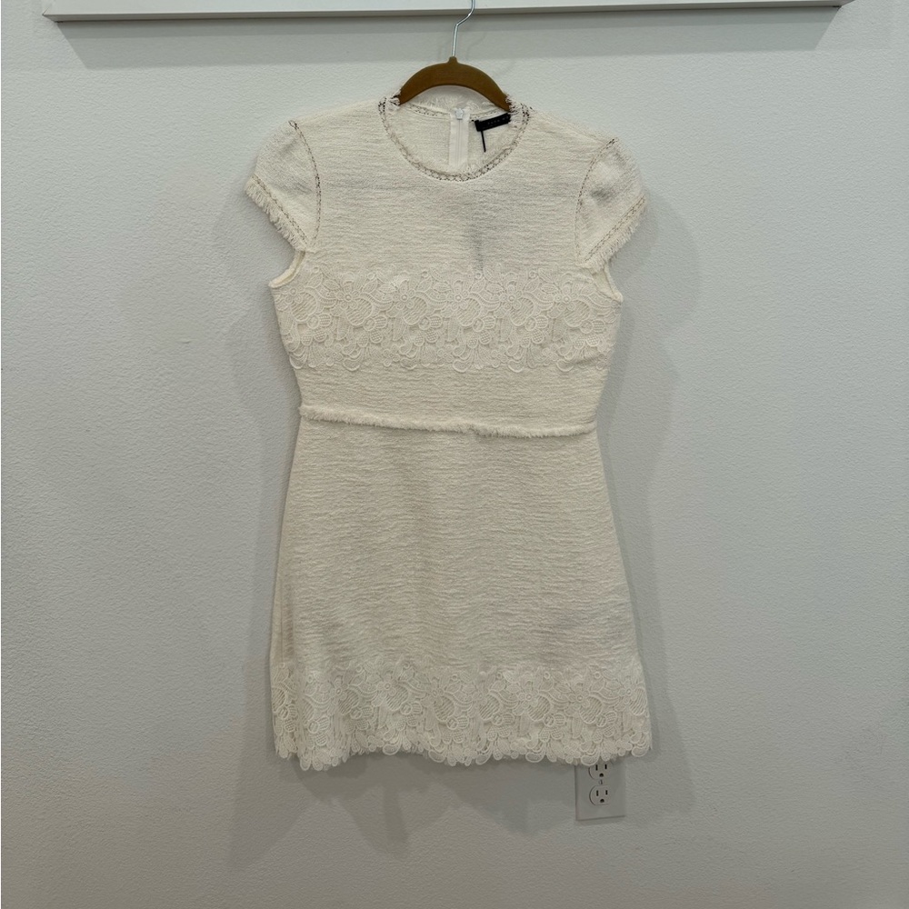 ZARA NWT White embroidered tweed mini dress | Size M - Picture 2 of 12